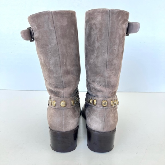 STUART WEITZMAN Citylink Taupe Suede Metal Link Chain Moto Biker Boots Sz 7.5 W - Picture 7 of 14
